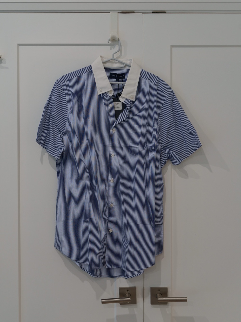 Five Four Blue and White Striped Short-Sleeve Button-Down
